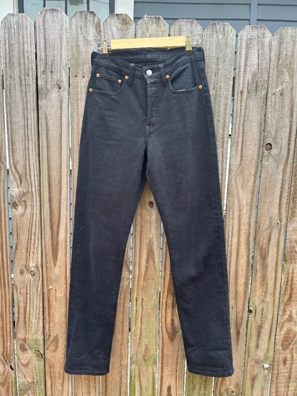 Levi's Premium 501 Original Fit Jeans Womens W26 L32 Black Straight Leg Denim
